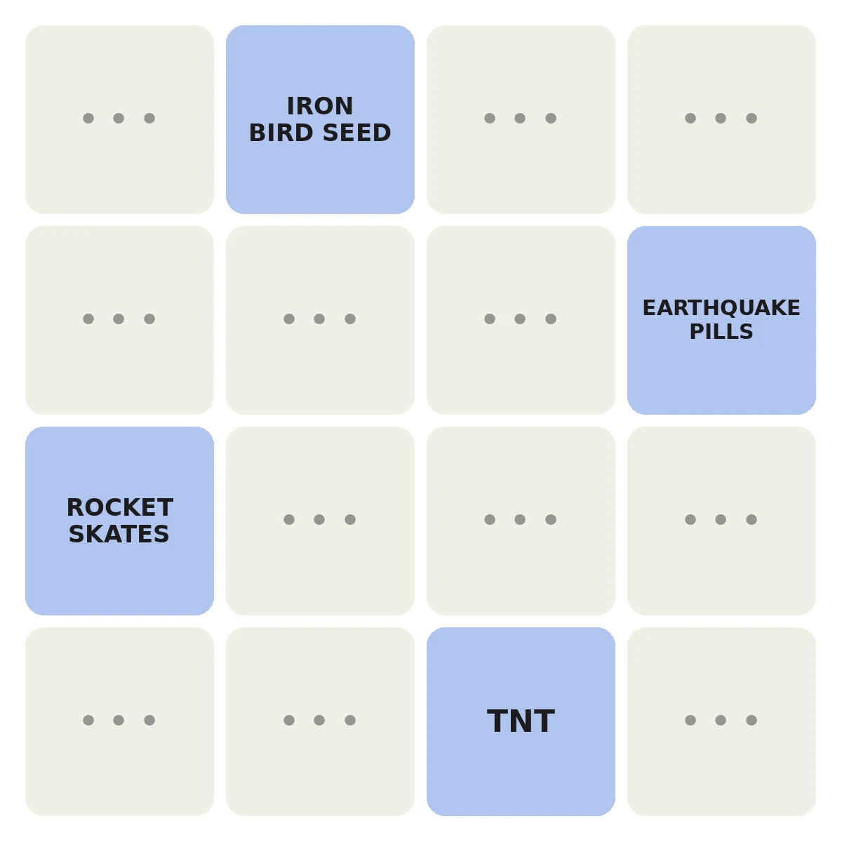 NYT Connections blue group: Acme products used by Wile E. Coyote