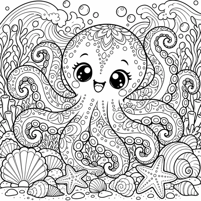 Cute Ocean Patterns Octopus coloring page