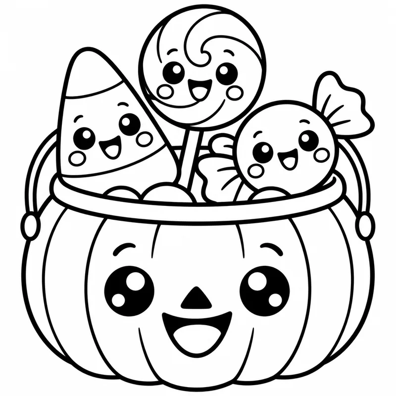 Cute Candy Bucket Friends coloring page