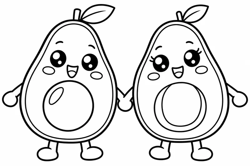 Cute Avocado Buddies coloring page