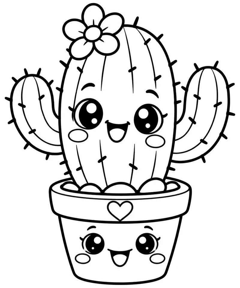 Cute Happy Cactus coloring page