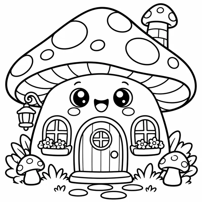 Cute Mushroom House coloring page