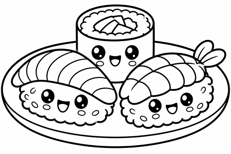 Cute Sushi Friends coloring page