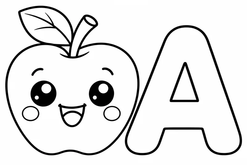 Cute Letter A Apple coloring page