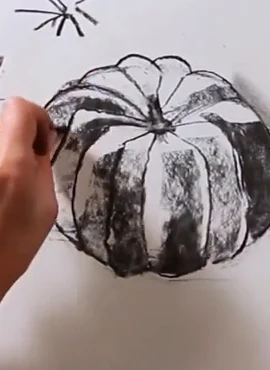 Realistic pumpkin drawing: the ribbed shape
