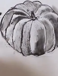 Shading a realistic pumpkin drawing with darker grooves