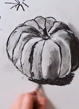 Finished realistic pumpkin drawing with shading