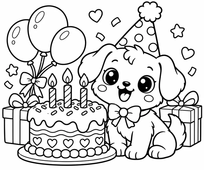 Cute Birthday Puppy coloring page