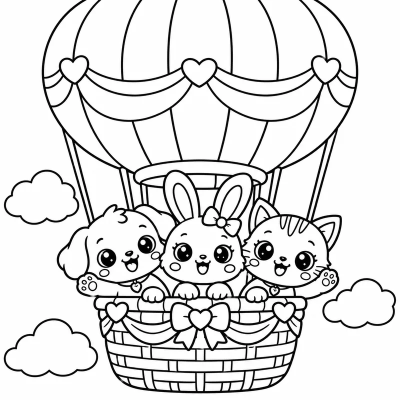 Cute Hot Air Balloon Ride coloring page
