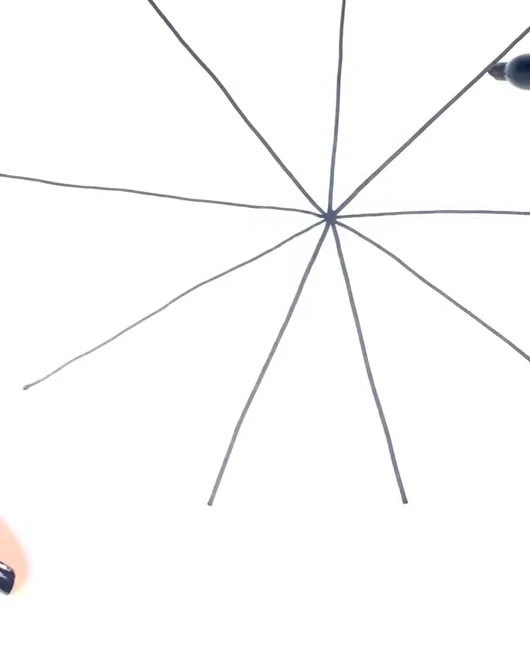 Spider web drawing step 2: add the diagonal spokes