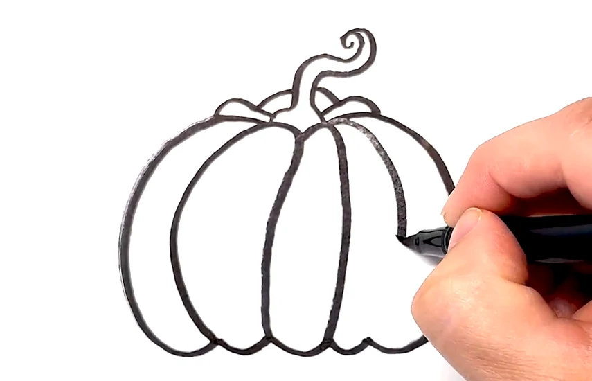 Pumpkin drawing step 3: curved ridges for a round look