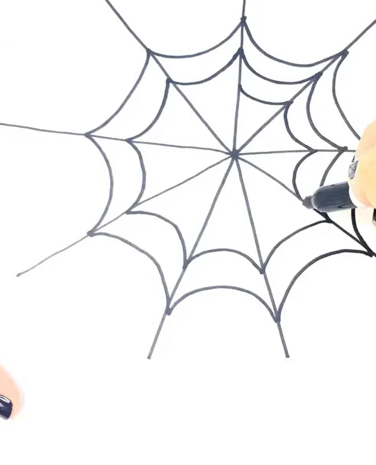 Spider web drawing step 4: add bigger rings outward