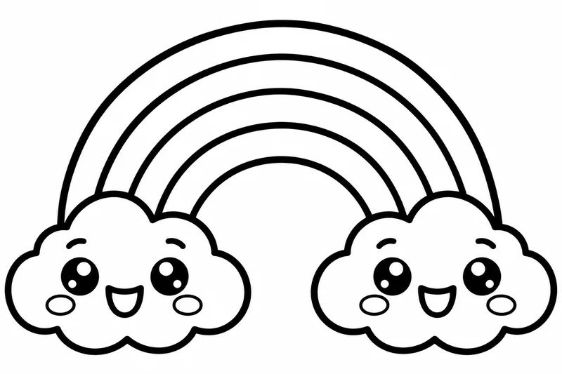 Cute Rainbow and Cloud coloring page