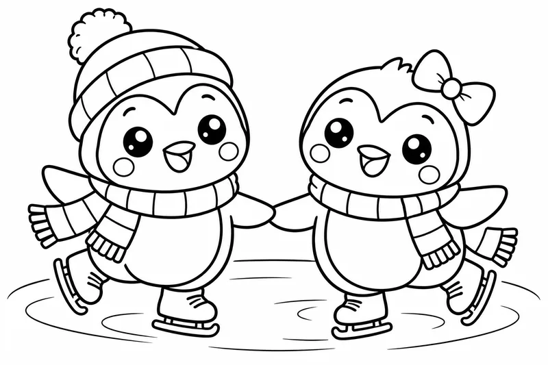Cute Penguins Ice Skating coloring page